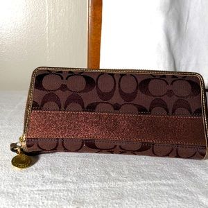 Coach dark brown wallet with sparkly stripe